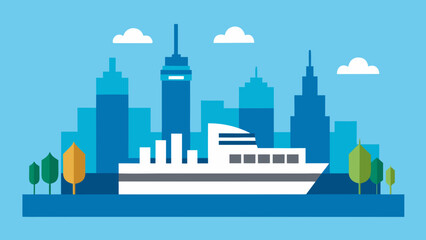 Obraz premium flat vector urban skyline ferries boats