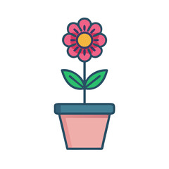 Isolated cartoon flower in pot against black background for simple illustration