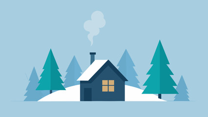 minimal flat winter cabin forest chimney