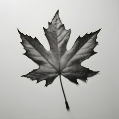 Naklejka premium Black and White Maple Leaf with Detailed Veins on Light Background