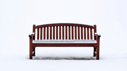 Snow-Covered Wooden Bench in a Minimalist Winter Landscape