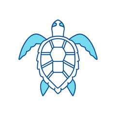 Simple blue and cyan line art sea turtle illustration