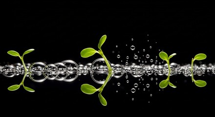 水面躍動 新芽輝く 水中写真 美しい生命力 (Minamo yakudou shinme kagayaku suichu shashin utsukushii seimeiryoku) Translation: Water surface vibrant, new sprouts shining, underwater photo, beautiful life force.