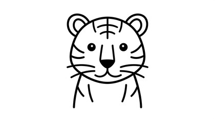 Cute Tiger Line Art Illustration.
