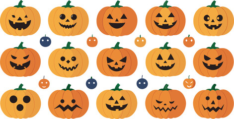 Festive Halloween Pumpkin Patch with Carved Faces and Spooky Decorations
