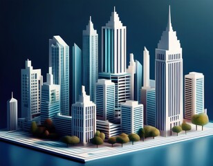 Architectural model representing contemporary urban city landscape