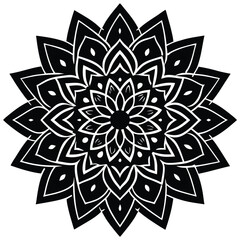 Abstract floral pattern vector illustration with a black and white mandala and decorative sun, star, and leaf elements