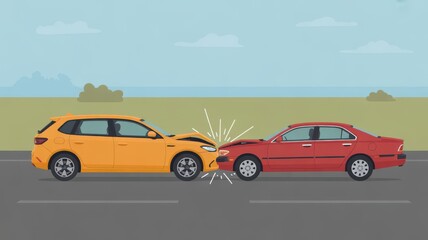 Car accident scene two vehicles collide on the road vector illustration