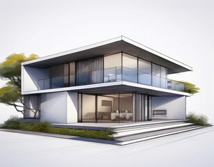 Architecture 3d visualization of contemporary minimal style house