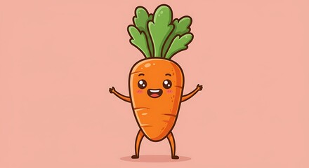 Cheerful cartoon carrot character illustration for healthy food concepts