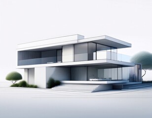 Architecture 3d visualization of contemporary minimal style house