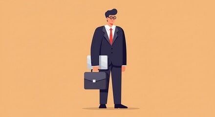 Professional businessman illustration with briefcase in corporate suit