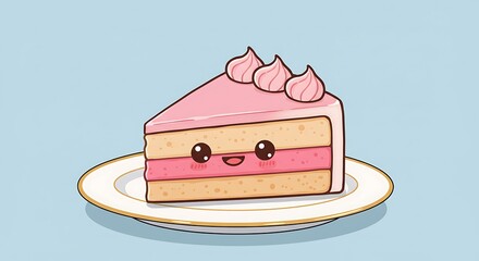 Cartoon cake slice with smiling face sweet dessert illustration design