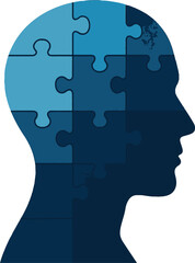 Human Head Puzzle Pieces Silhouette — Brain and Memory Concept