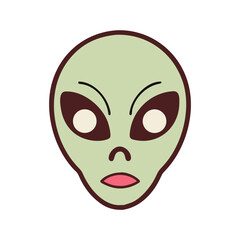 Cartoon Alien Face with Pale Green Skin and Angered Expression
