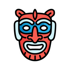Stylized Red Mask with Blue and White Accents for Cultural Representation