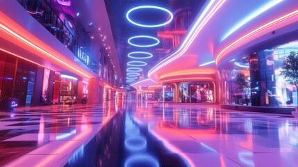 Obraz premium Vibrant Pink and Purple Neon Lights in Futuristic City Corridor