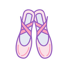 Elegant pink ballet pointe shoes with purple ribbon and accents artwork