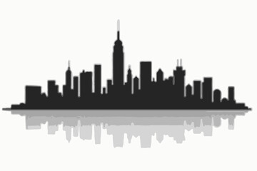 Obraz premium Modern City Skyline with Reflection – Minimalist Urban Landscape Vector