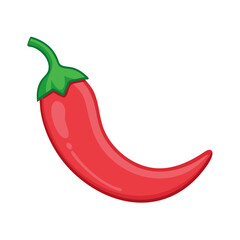 Cartoon red chili pepper with a green stem over a white background