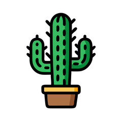 Cartoon cactus in a pot illustration, flat design, bright and bold