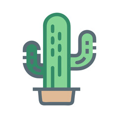 Stylized Green Cactus Plant in a Brown Pot with Thick Outline