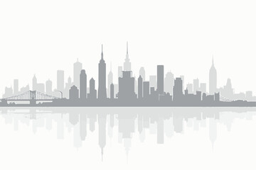 Naklejka premium Modern City Skyline with Reflection – Minimalist Urban Landscape Vector