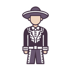Cartoon Mariachi Musician Icon Design in Traditional Formal Attire and Hat