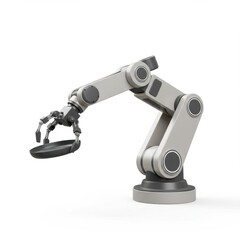 Grey Robotic Arm with Black Accents on White Background
