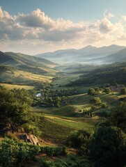 Fototapeta premium breathtaking views of the beautiful evening landscapes of the tuscany region vineyards and rolling hills
