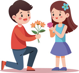 a boy proposing a girl with flower icon