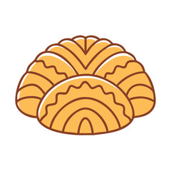 Stylized Illustration of Stacked Pastries with Detailed Fillings and Crust Lines