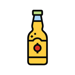 Stylized Vector Illustration of a Yellow Beer Bottle with Red Emblem