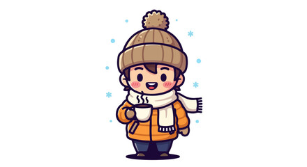 VECTOR Cute Winter Boy Holding Coffee Cup Cozy Warmth of MUSIM DINGIN2.svg Illustration