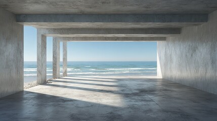 empty loft style with concrete floor and ocean view 3d render no logos no brands ar 169