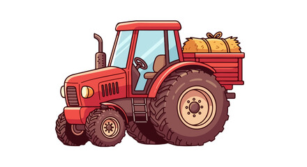 Charming red farm tractor with a trailer of hay, presented as a detailed VECTOR illustration. This isolated agricultural vehicle graphic is ideal for farm-themed designs. © AWAN
