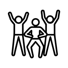 Simple celebration concept image with three people cheering and supporting each other