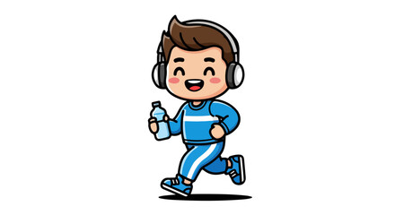 Cute Boy Jogging VECTOR Illustration Cartoon Running Character