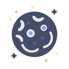 Stylized Cartoon Planet with Moons and Stars in a Flat Design Aesthetic