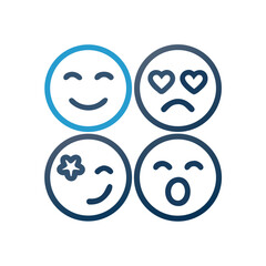 Fototapeta premium Different moods represented by outlined emojis with subtle gradient design elements
