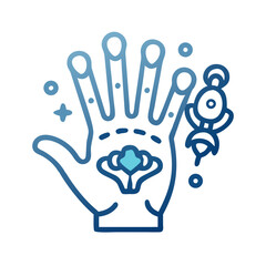 Minimalist hand and accessory icon with stylized design elements in blue tones