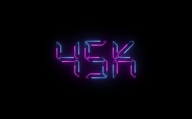 A radiant neon “45K” text icon glows and pulses in a smooth loop, flickering with vibrant colors to celebrate the milestone with bold, electric flair.
