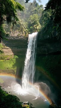 Professional Scenic nature waterfalls in the middle of a green luscious forest, environment videography shoot, eco-friendly