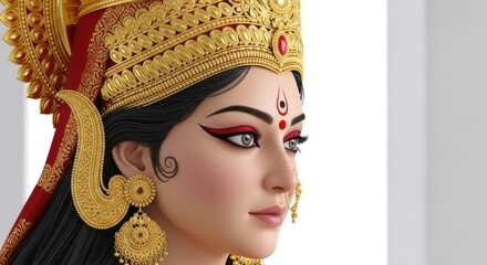 Beautiful Portrait of Hindu Goddess Durga in Ornate Jewelry