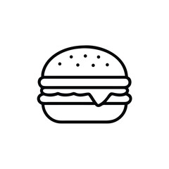 Ine drawing outline burger icon with sesame seeds bun hamburger food