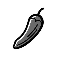 Stylized monochrome illustration of a chili pepper on a white background