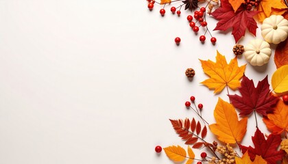 Autumn leaves and pumpkins arrangement nature still life cozy home environment top view seasonal decor inspiration