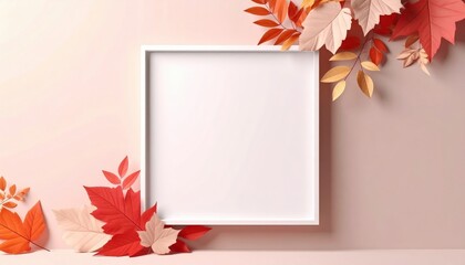 Obraz premium Autumn-themed decorative frame arrangement studio setting digital art warm color palette close-up view seasonal decoration concept