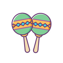 Pair of brightly colored cartoon maracas on a white background image