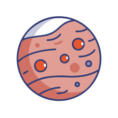 Colorful cartoon planet with craters and thick atmosphere on a white background